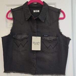 Wrangler Black Denim Sleeveless Western Shirt